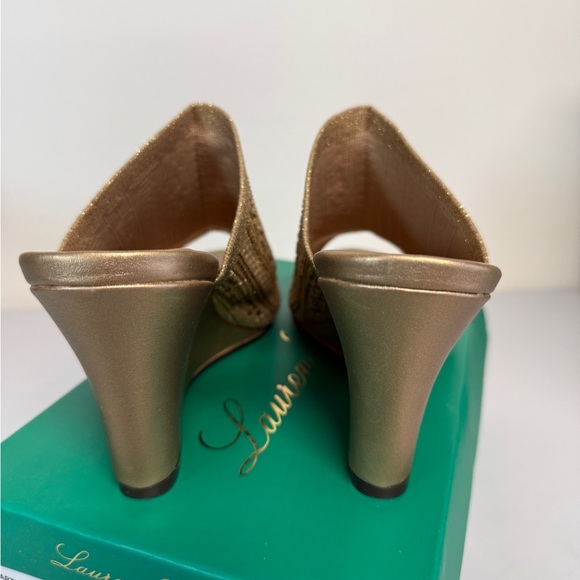 Lauren Lorraine Shoes Womens Size 9 Gold Martha Wedge Heels Sparkle Slide - Picture 3 of 8